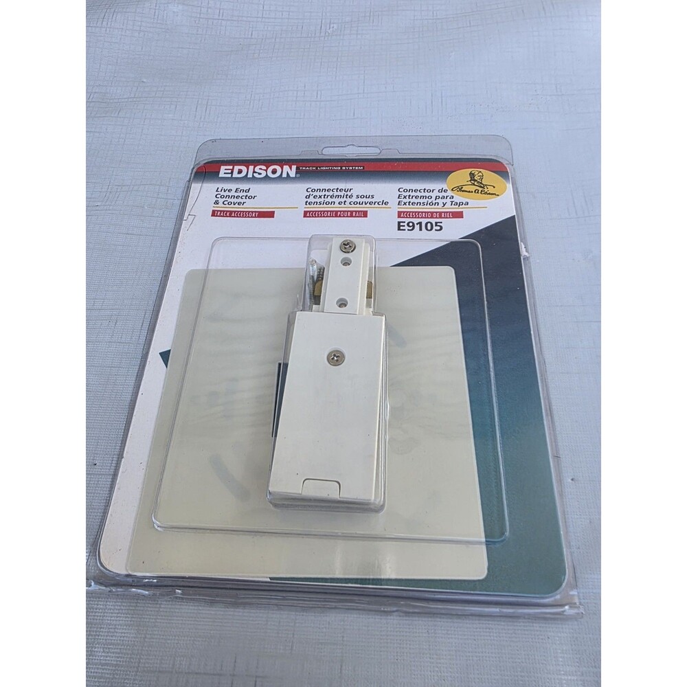 EDISON E9105 Track Lighting Live End Connector and Cover WHITE - NEW, Sealed